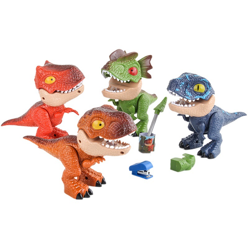 Suministros para estudiantes infantiles sacapuntas borrador traje dibujos animados animal dinosaurio serie desmontaje dinosaurio papelería cinco en uno