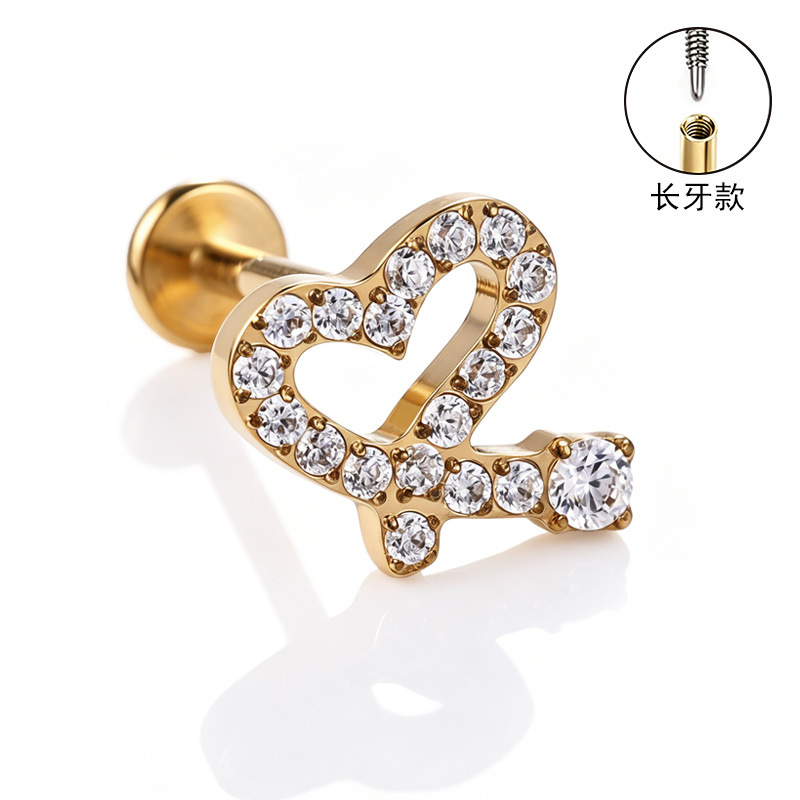 F136 Titanium Alloy Long Tooth Ear Studs, Carved Ear Bone Studs with Zircon, G23 Titanium Body Piercing Jewelry detail image 28