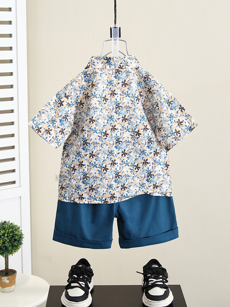 Conjunto de Verano para Niños 7917, Estilo 2026, Camisa de Playa con Estampado Floral, Conjunto de Dos Piezas de Manga Corta, Ropa Infantil