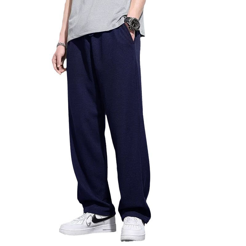 Pantalones de Waffle de verano para hombres, pantalones rectos largos largos, delgados, casuales y deportivos, pantalones de vigilia