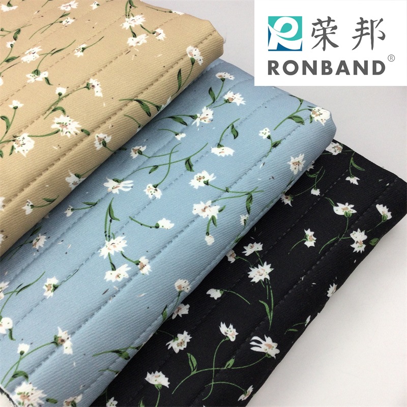 斜纹绒布绗棉超声波复合面料 碎花印花连衣裙夹棉衣冬季面料