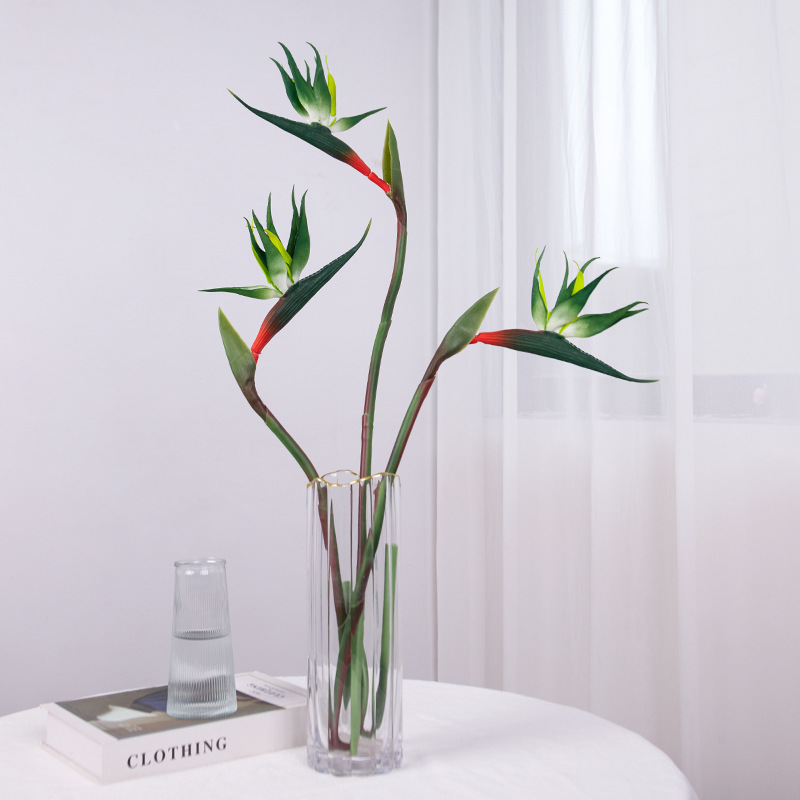 Simulación de pegamento suave ramita pájaro paraíso modelo de decoración para el hogar adornos para la fotografía props de plástico flores falsas al por mayor