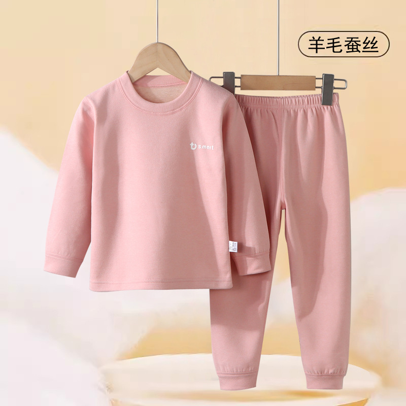 Conjunto de ropa interior infantil de doble cara de lana y seda para niños y niñas, otoño e invierno, para niños mayores, parte superior e inferior.