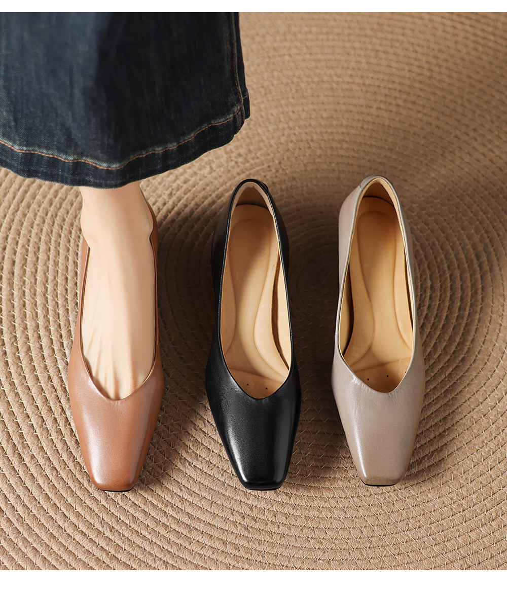 Giày cao gót nữ mũi tròn bít da bò gót 3.5 cm phong cách Hàn Quốc — đen chi tiết 2