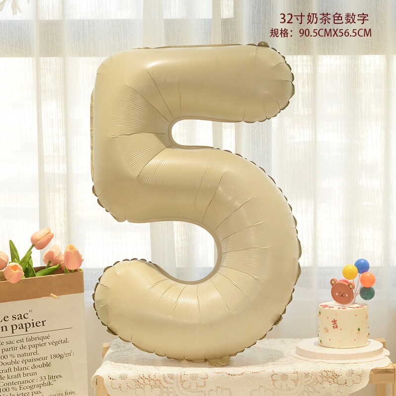 新品インスタ风32インチキャラメルクリーム色アルミ膜デジタルバルーン子供诞生日満1年パーティー装饰アレンジ|undefined