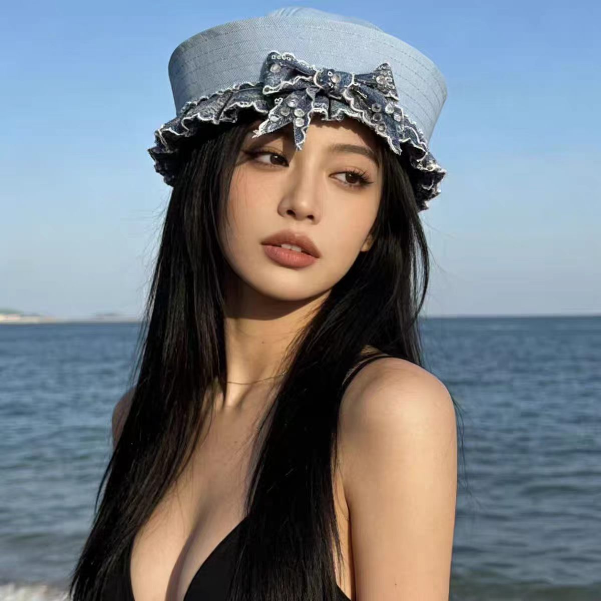 블루 라인스톤 선원 모자