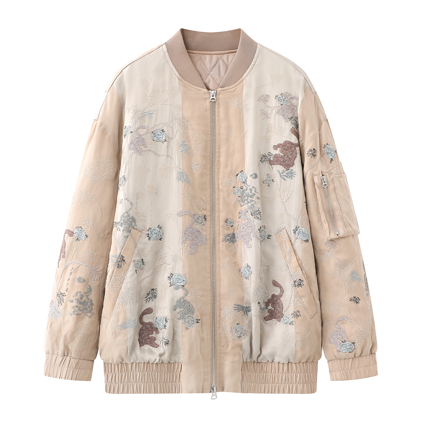 现货  2025冬季新款女新中式图案拼接撞色宽松双拉链棉服 2J4H227