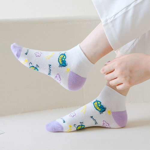 2024 Spring Women's Short Socks Korean High-Quality Short Socks Student Purple Cute Socks Instagram Trendy Boat Socks for Women