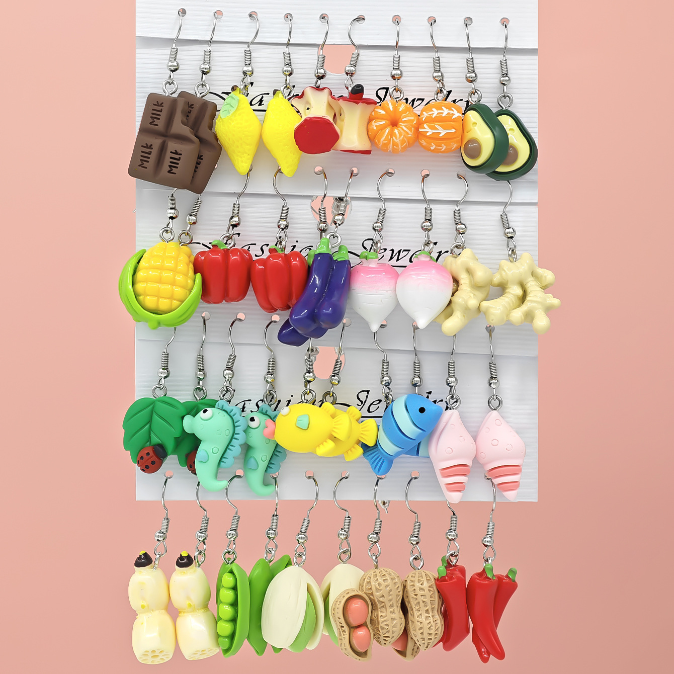 Aretes de resina de frutas y comida, 10 piezas