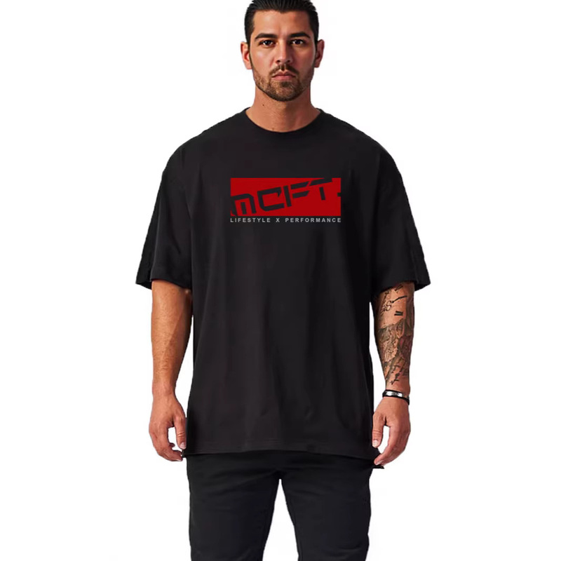 Printed Lettering, Heavyweight 260g Ultra-Large Pure Cotton Loose-Fitting Round Neck Short-Sleeve Men's Fitness T-Shirt Sports Top Training Wear Printed Lettering, Heavyweight 260g Ultra-Large Pure Cotton Loose-Fitting Round Neck Short-Sleeve Men's Fitness T-Shirt Sports Top Training Wear