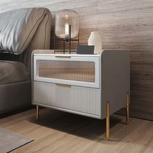 輕奢意式高級感小床邊櫃現代簡約儲物超窄皮革邊櫃卧室皮質床頭櫃