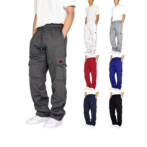 Men's Plus-Size Sweatpants, Fleece-Lined Casual Wear, Multi-Pocket Joggers with Drawstring Cuffs