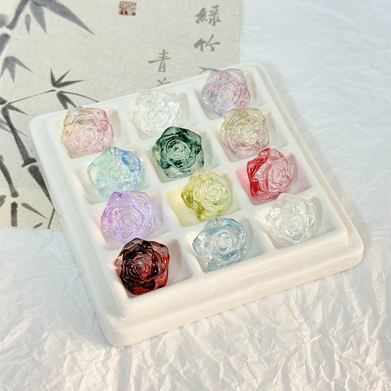 Wholesale 18mm glass camellia cross hole crystal rose diy handmade bracelet necklace making materials