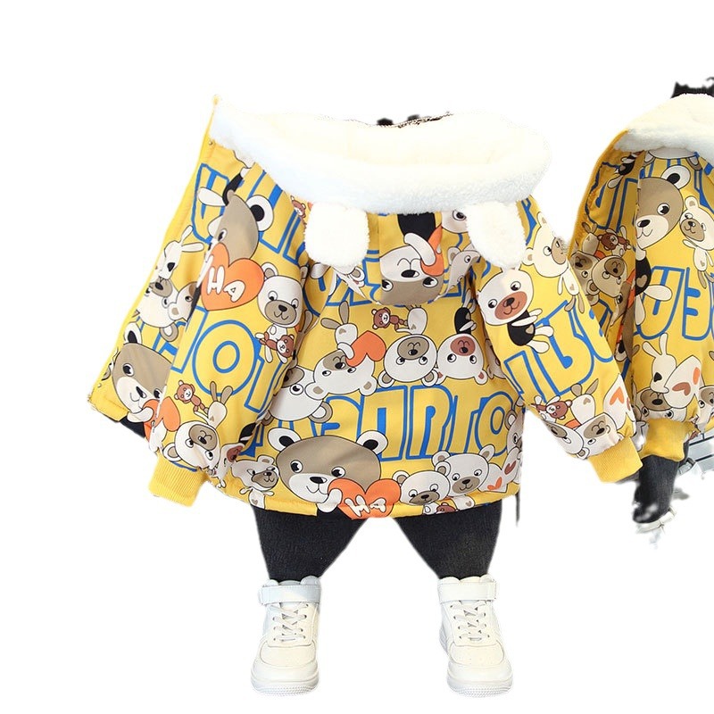 Abrigo de niñas Otoño e Invierno 2023 nueva ropa con capucha invierno moda niños grandes forrados de lana engrosada ropa acolchada de algodón para niños