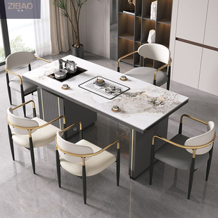 Modern Simple Rock Plate Tea Table and Chair Combination Light Luxury Balcony Office Small Coffee Table Stone Plate Tea Table Kettle Integrated