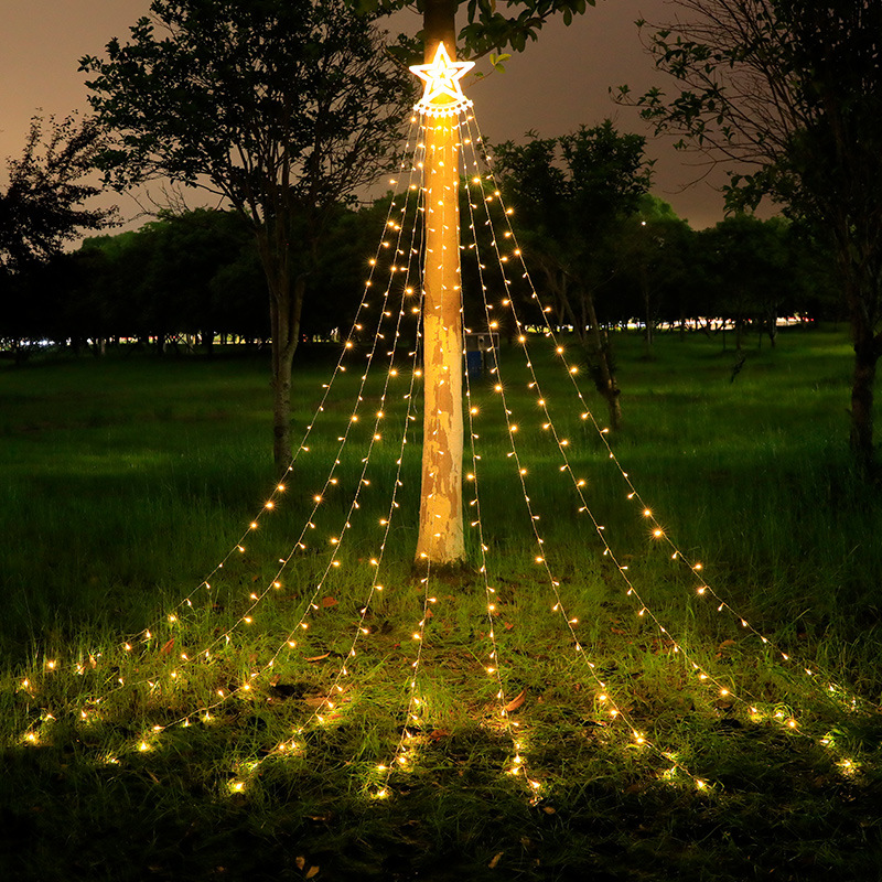 Luz de cascada de estrella de cinco puntas LED Luz de agua corriente Luz de meteorito luz de estrella diseño de patio luz decorativa de Navidad Luz de arrastre
