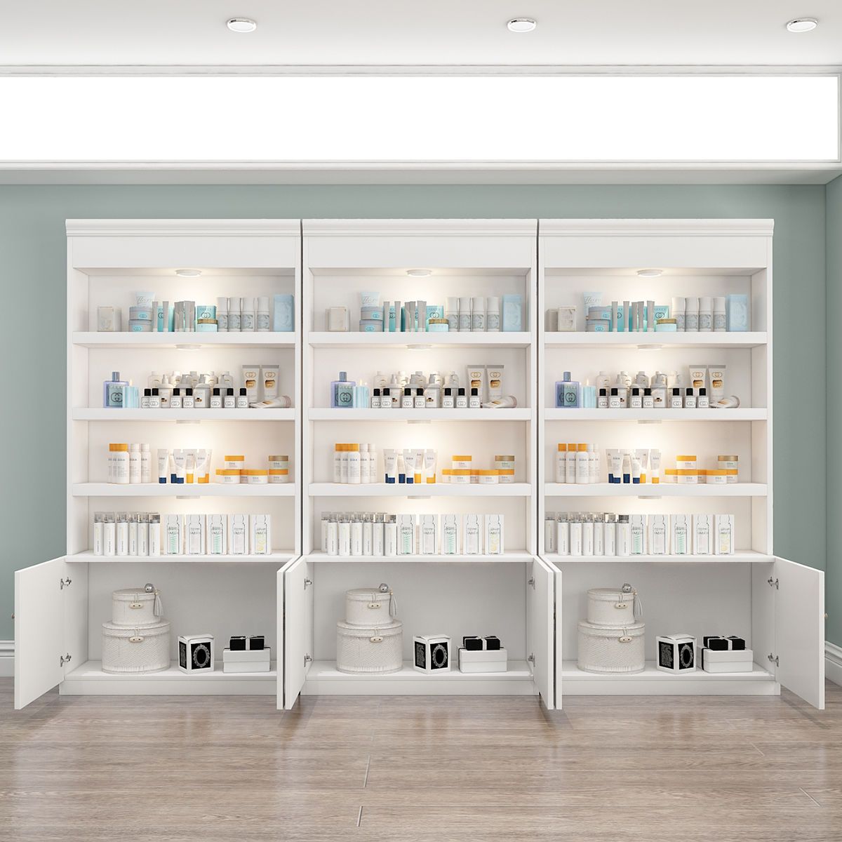 欧式化妆品展示柜落地商用美甲店理发店美容院货柜产品陈列柜