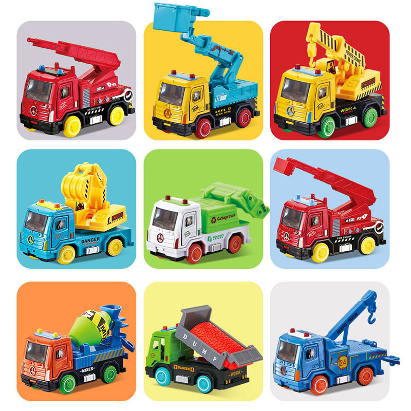 Children's mini alloy back car can double door simulation excavator fire truck back toy car model