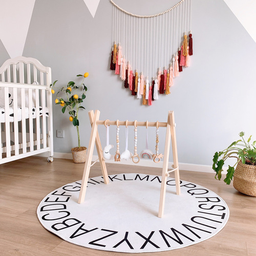 ins decorative Nordic style wooden fitness equipment ornaments newborn baby baby fitness stand children's toy bell