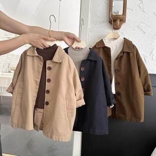 Children's Windbreaker Spring & Fall Korean Style Foreign Style Boy's Jacket Mid-Length Little Girl Baby Versatile Casual Top