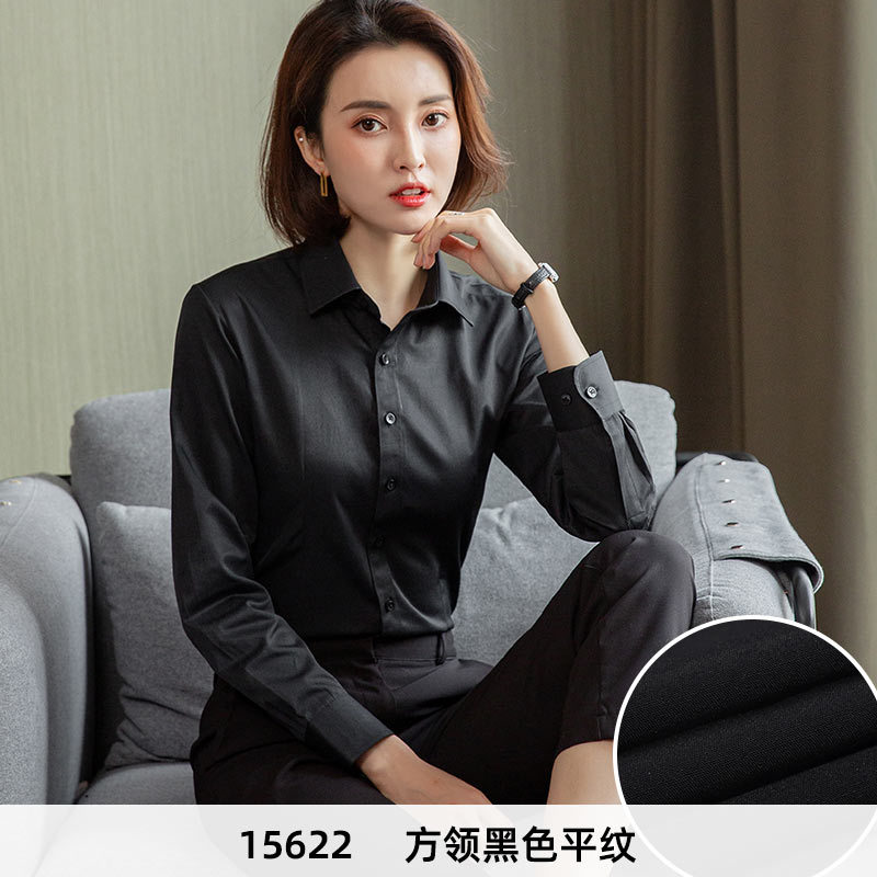 [긴 소매] 사각 칼라 블랙 플레인