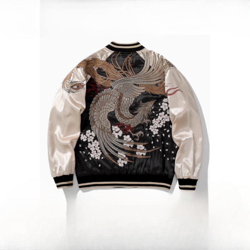 Cross-Border Spring and Autumn National Trend Heavy-Duty Yokosuka Jacket for Men and Women with Embroidered Nine-Tailed Fox Chinese Style Baseball Jacket Retro Cross-Border Spring and Autumn National Trend Heavy-Duty Yokosuka Jacket for Men and Women with Embroidered Nine-Tailed Fox Chinese Style Baseball Jacket Retro