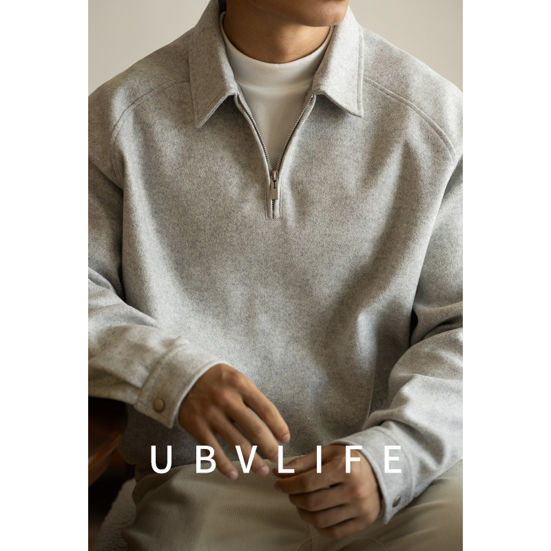 American-Style Air Layer Cotton Half-Zip Old Money Style Sweatshirt for Men, 2026 Spring New Model, Drop Shoulder Long Sleeve Polo Shirt