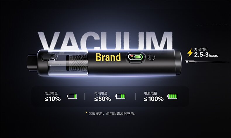 Car-mounted brushless cordless vacuum cleaner, handheld mini blower and vacuum in one, digital display, super strong suction, suitable for home and outdoor use