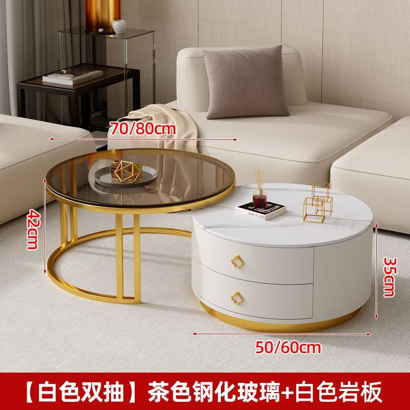 Mesa de centro personalizada, sala de estar para el hogar, lujo ligero, retráctil, placa de roca simple moderna, mesa de centro de doble capa redonda móvil