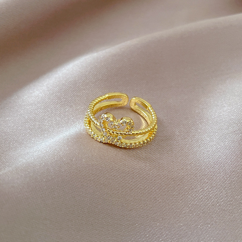 Fashion Heart Shape Brass Plating Inlay Zircon Open Ring 1 Piece