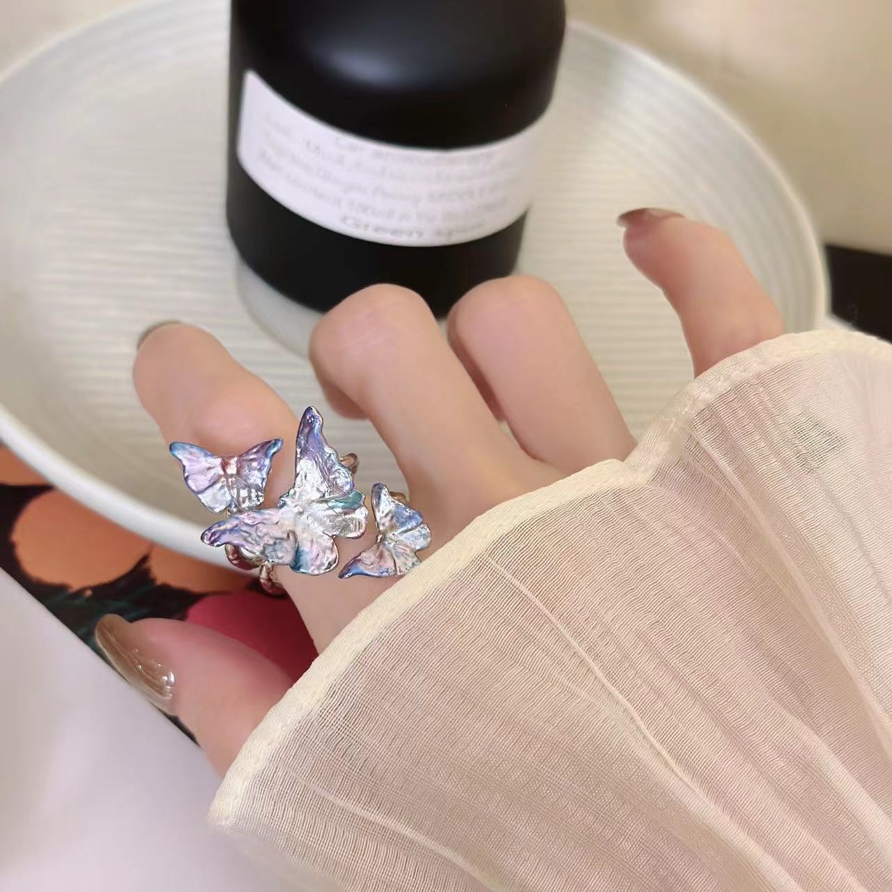古風小眾設計高級感漸變蝴蝶開口戒指女ins冷淡風時尚個性食指戒