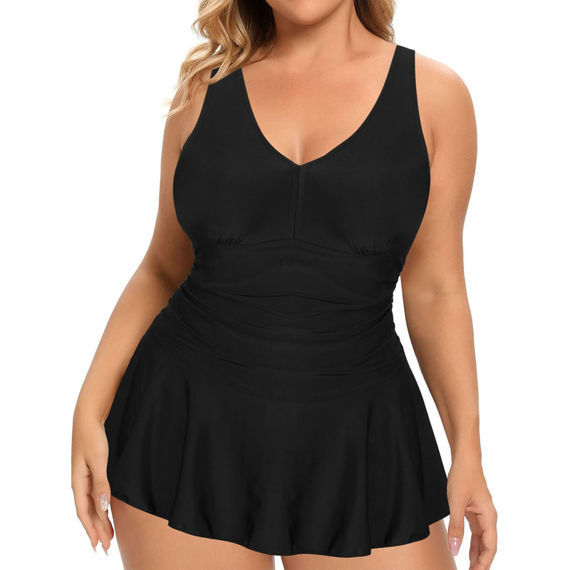 Amazon Plus Size Swimsuit Women's European and American Belly-Covering Printed One-Piece Skirt-Style Split Swimsuit Boxer Swimming Trunks