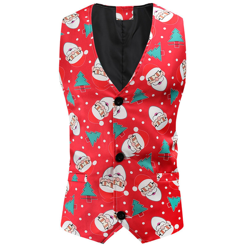 21 foreign trade hollow figure new men's fashion Christmas printing leisure vest business vest wholesale