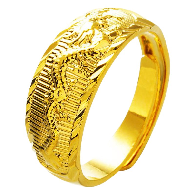 Vietnam arena oro cobre chapado 24K oro real dragón y Fénix anillo abierto hombres y mujeres pareja dragón patrón anillo boda joyería de oro