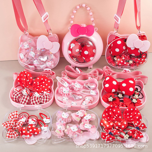 Children's headgear cartoon hair accessories set gift box hairpin girl baby cute cat hairpin child bow headcard