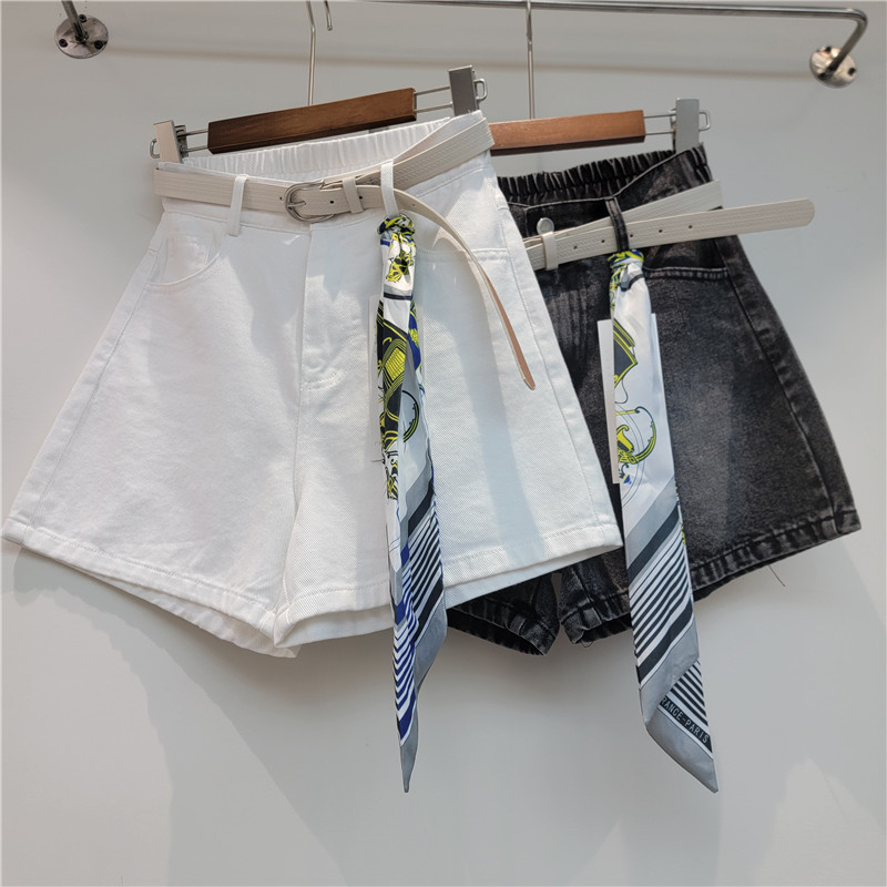 Pantalones Cortos de Mezclilla de Tiro Alto y Pierna Ancha de Mezclilla, Tiro Alto, para Uso Casual