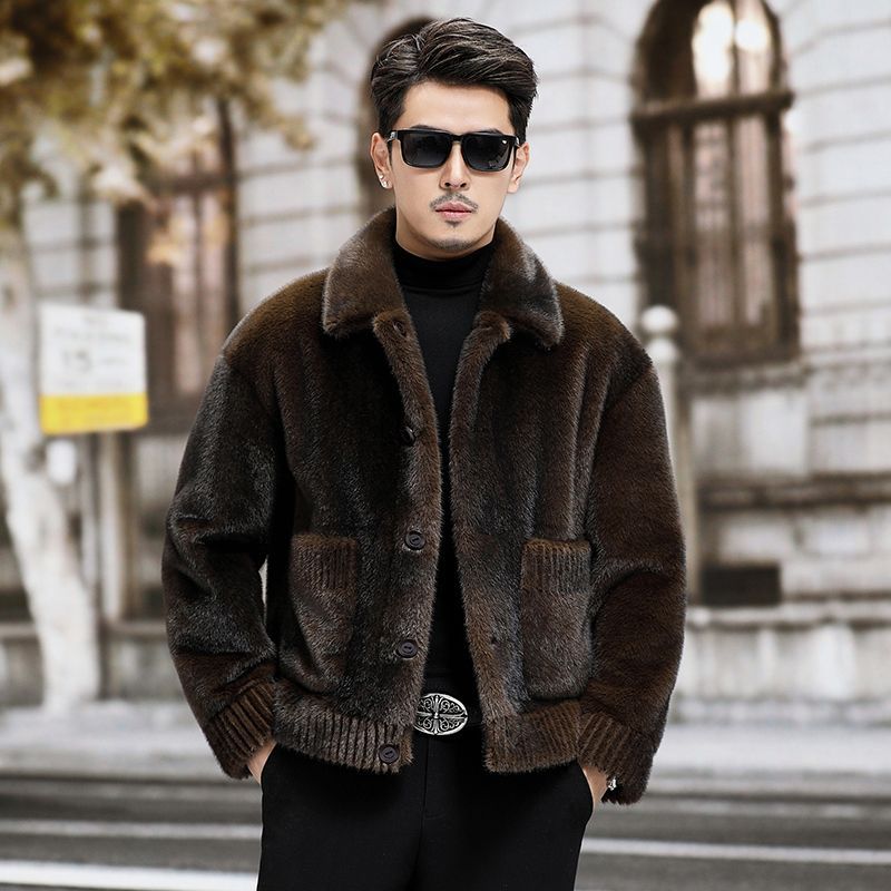 ジャケット・アウター MALE & CO VELVET ZIP FUR JACKET Winter Men's Fur Velvet Jacket Mink Fur Coat Short Lapel Collar