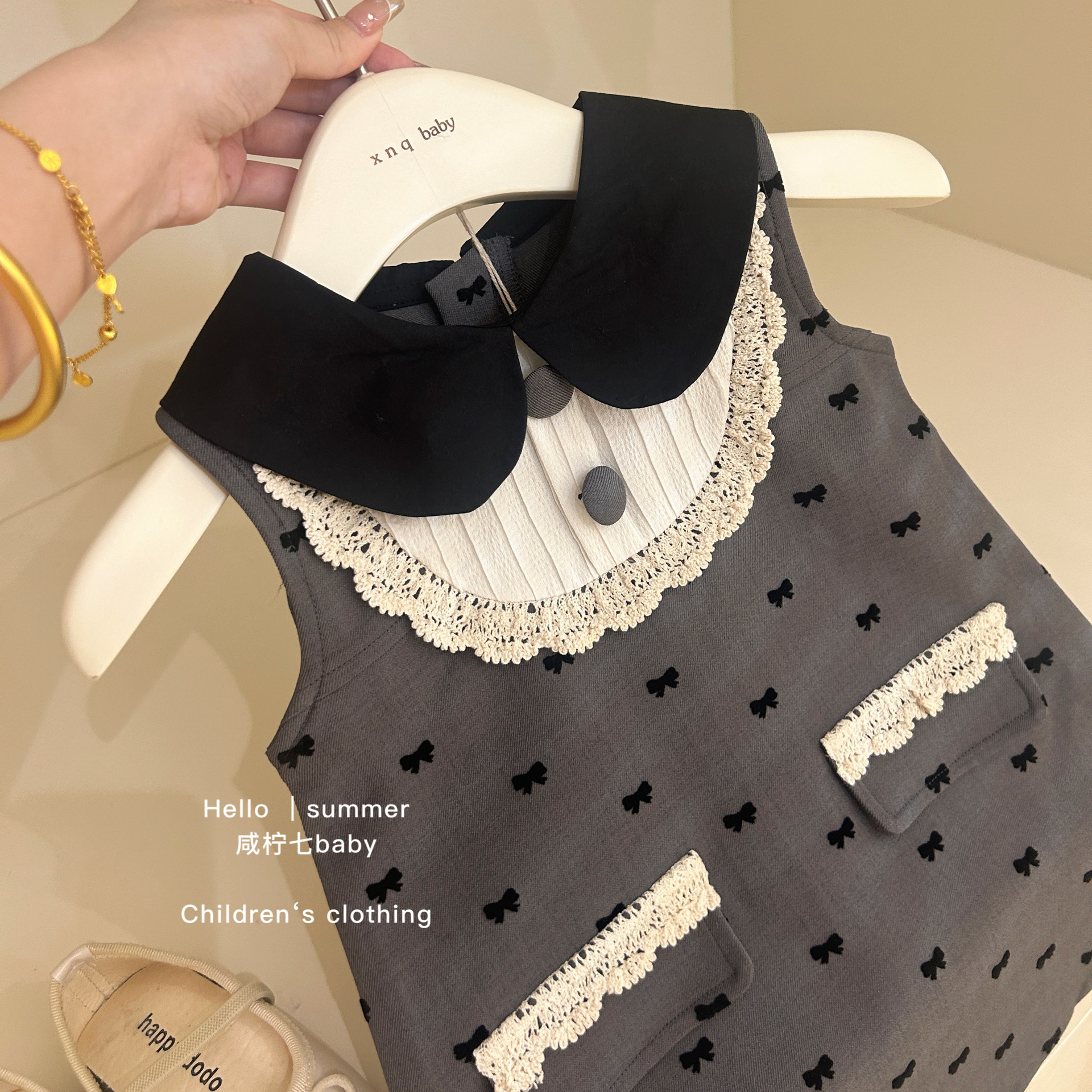 Vestido de verano de siete niñas con limón salado 2025 nuevo estilo occidental para niños vestido de princesa con lazo de fragancia pequeña de alta gama marea