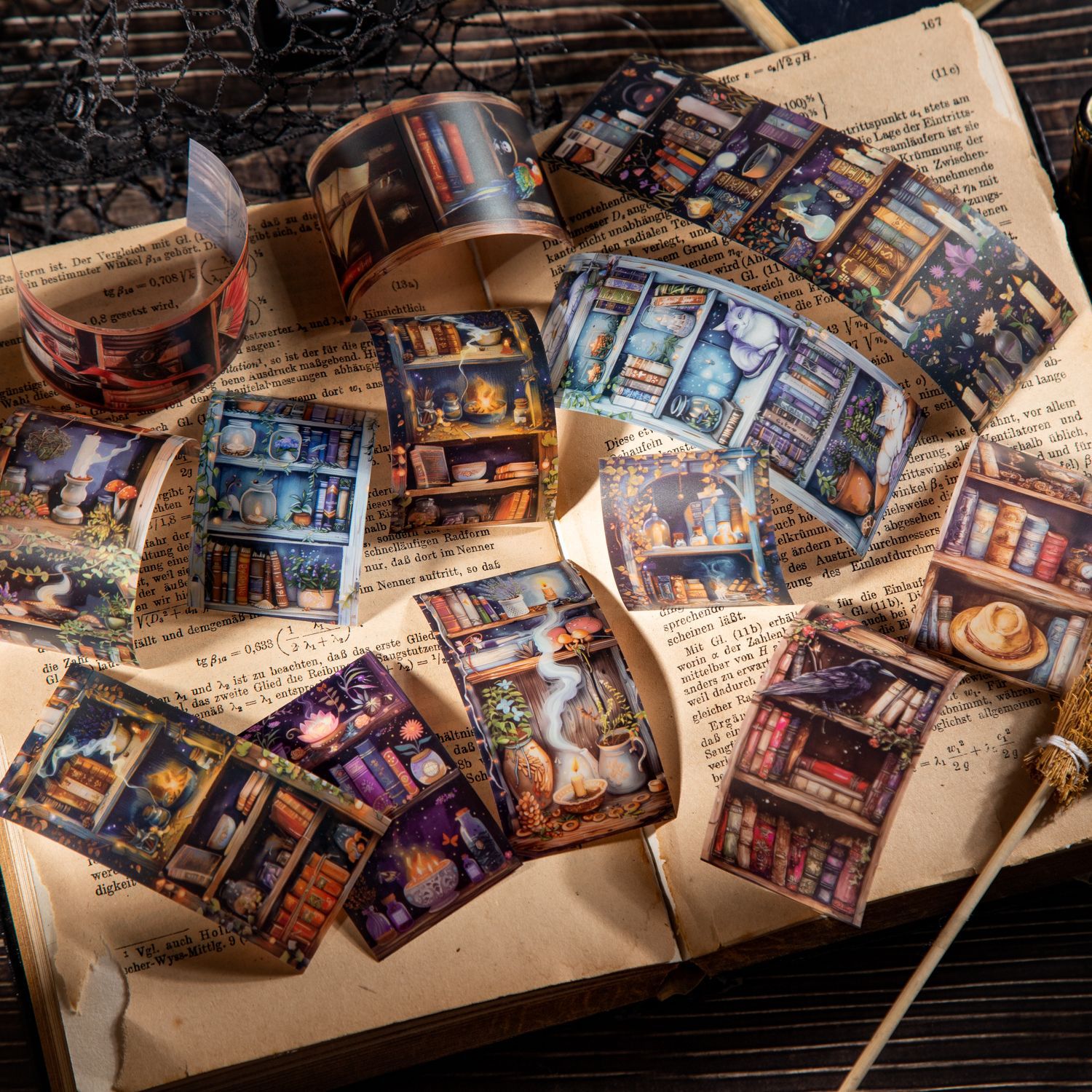 Un hermoso día leyendo paisajismo cinta PET serie de estantería mágica 6 collages decorativos de cuentas a mano