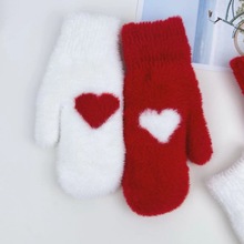 冬季连指手套女士保暖爱心韩版防寒可爱时尚针织双层加绒加厚包套