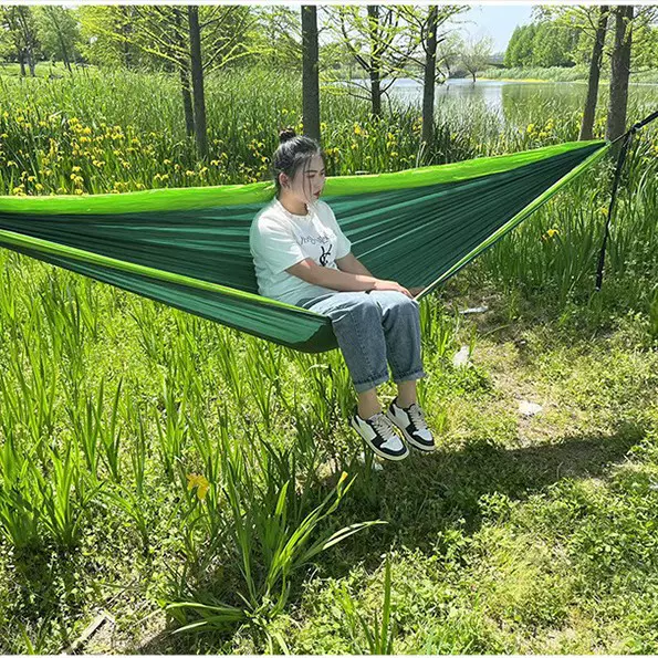 户外吊床单人双人降落伞布掉床尼丝纺秋千防侧翻拼色外贸厂家直销