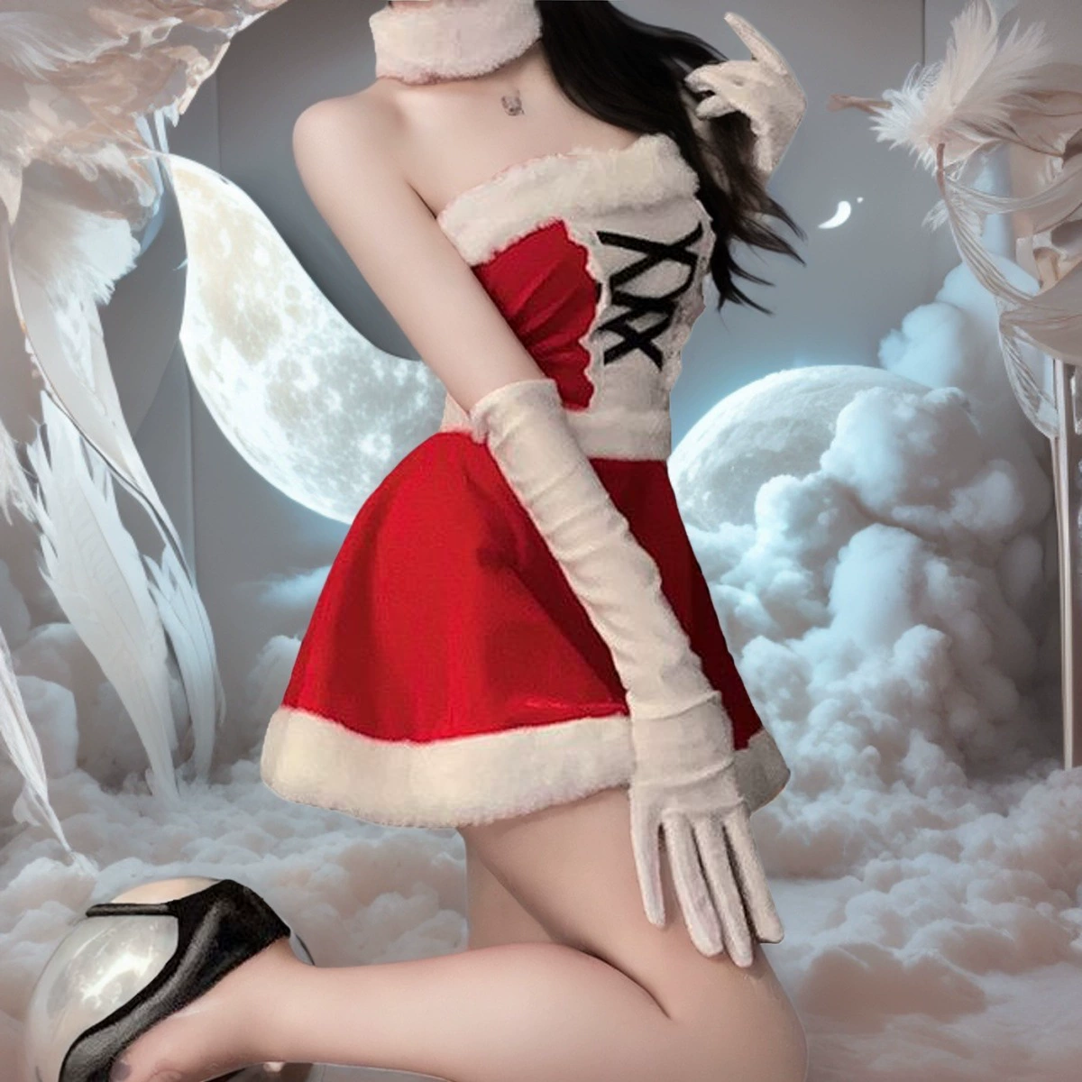 2024 новый стиль эротического нижнего белья рождественский костюм милый плюшевый сексуальный стройный костюм униформа красный новогодний костюм
