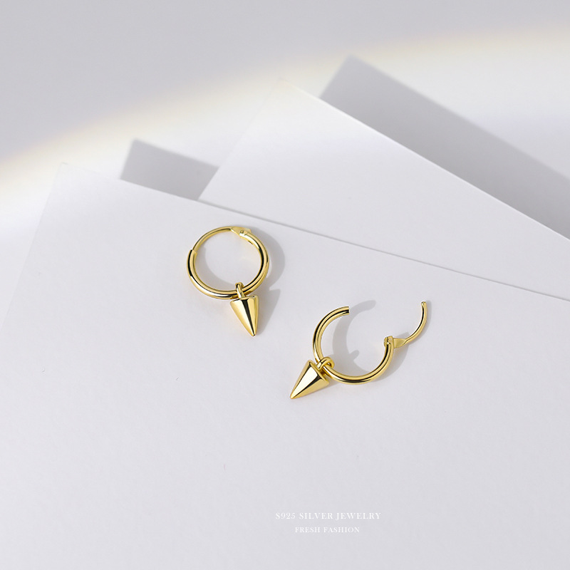 S argento puro conico per donna, versione coreana, personalizzato, di nicchia, lusso leggero, orecchini, semplici e di nicchia_voghion.com