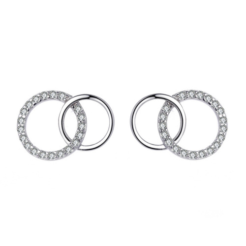 New concept s925 sterling silver diamond double ring stud earrings for women simple ins cool style geometric circle earrings wholesale