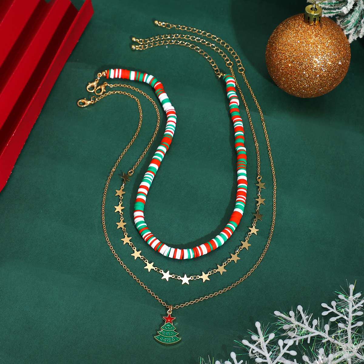 Christmas Beaded Choker Necklace With Crystal Snowman Charms_voghion.com