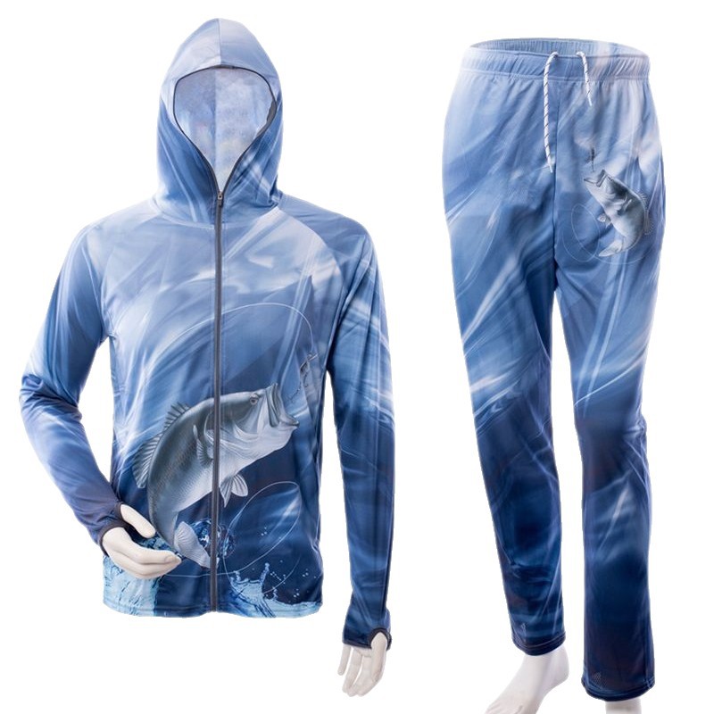 Summer Ice Silk Fishing Clothing High Quality Men's Sun Protection Clothing Suit Breathable Quick-Drying Printed Fishing Clothing Custom Printing