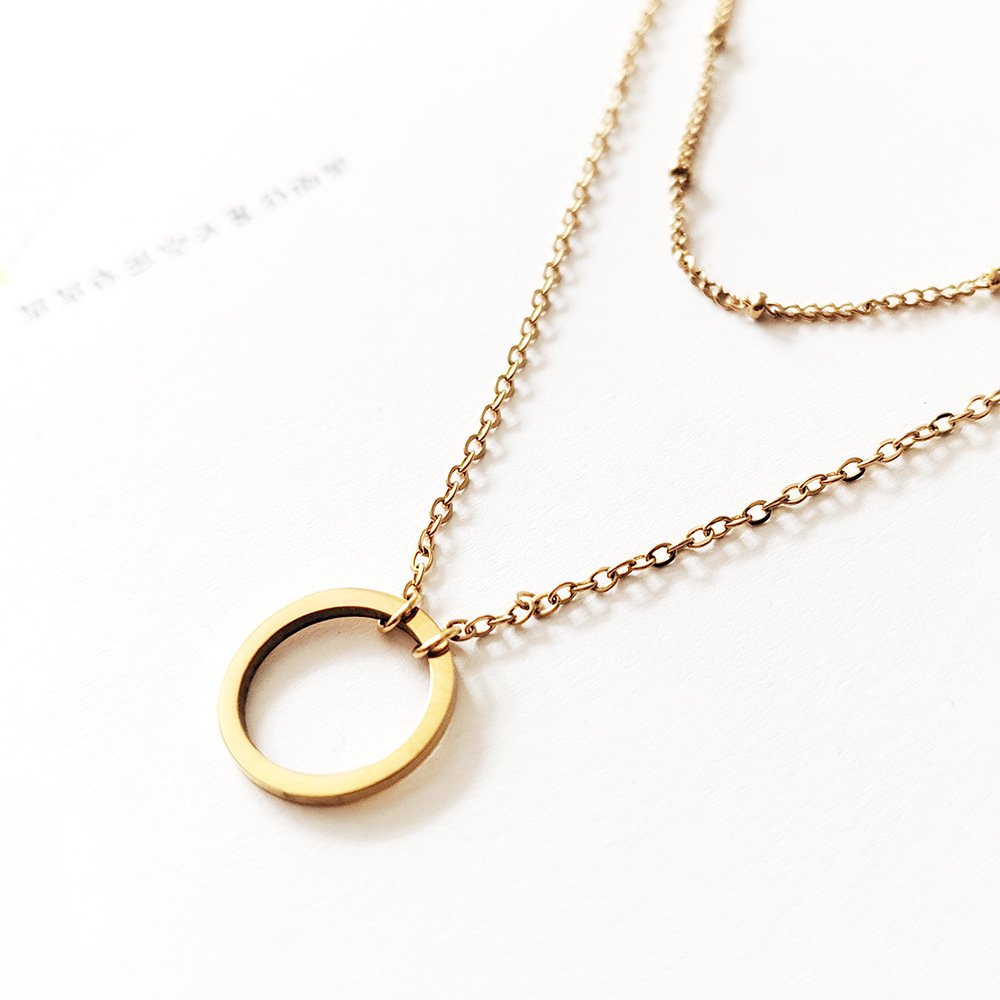7g Weight Layered Necklaces Classification Daily Occasion Stainless Steel, Titanium Steel Material Circle Pattern Women'S Gender Plating Design Simple Style Style Simple Style Circle Stainless Steel Titanium Steel Plating Layered Necklaces 9