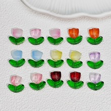 渐变琉璃郁金香花朵绿叶子串珠手工diy自制古风手链项链材料配件