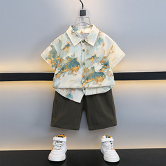 男童夏裝套裝2024新款中小兒童男孩夏季襯衫洋帥氣時髦網紅夏款潮
