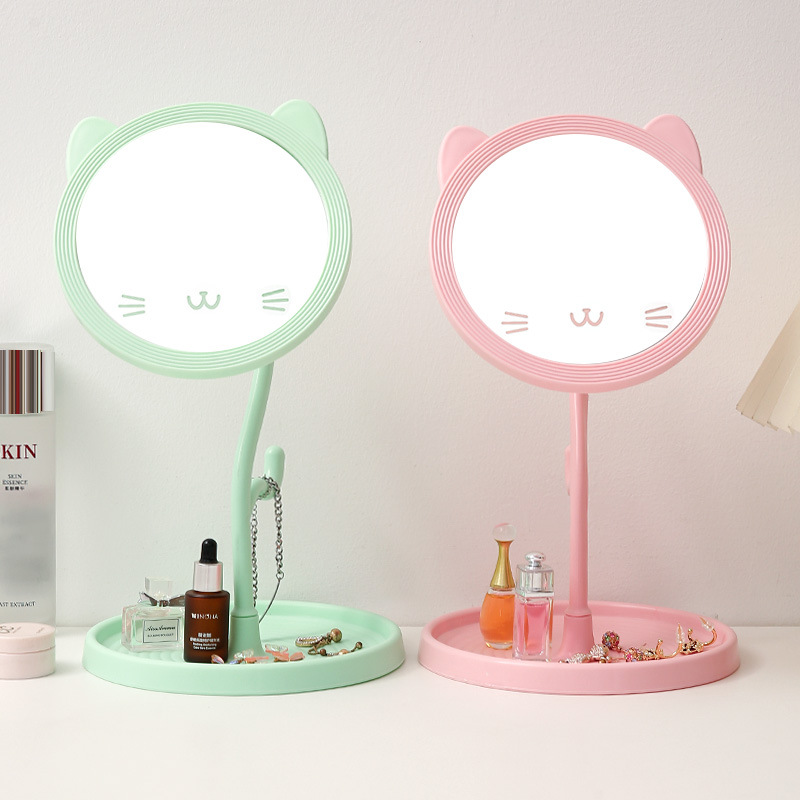Espejo de maquillaje de escritorio de dibujos animados para gatos dormitorio de estudiantes Espejo de maquillaje Espejo de belleza Espejo de princesa encantador Espejo de plástico de escritorio